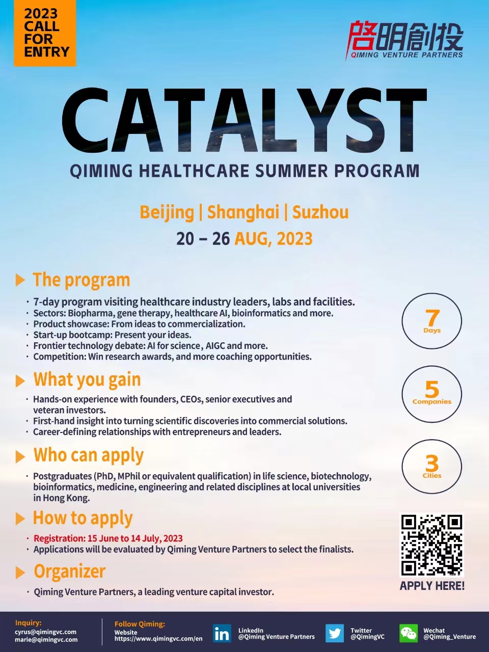 CATALYST: Qiming Healthcare Summer Programme 2023